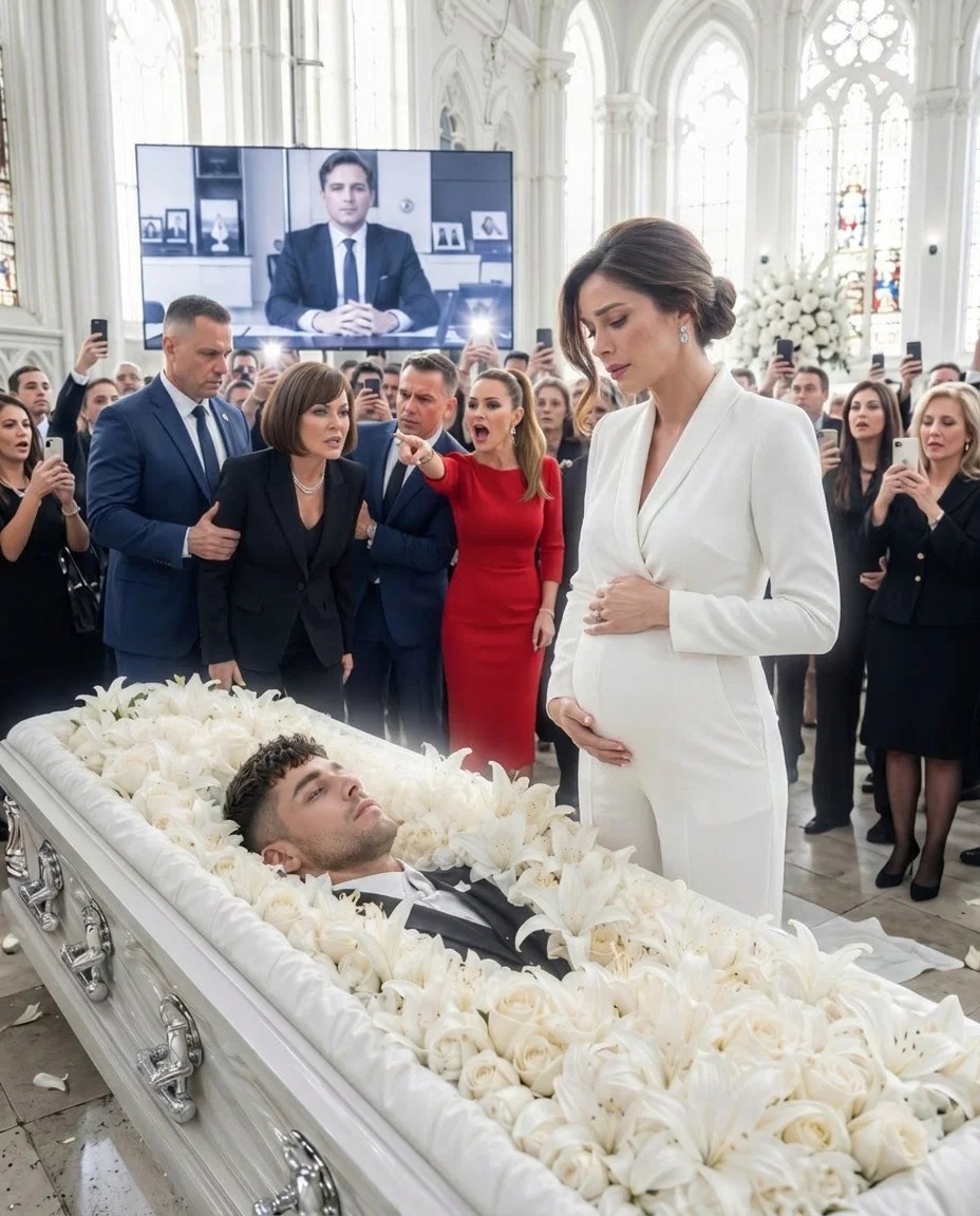 Mój mąż leżał w trumnie zaledwie kilka godzin, gdy teściowa zażądała kluczy do domu. „Pakuj walizki, inkubatorze” – zadrwiła, rzucając na trumnę cholerny test na ojcostwo. „Miliony mojego syna należą do jego prawdziwej rodziny”. Wszedł prawnik mojego męża z projektorem. Wtedy na ekranie pojawiła się twarz mojego męża, a pierwsze zdanie, które wypowiedział, sprawiło, że moja teściowa zasłabła.