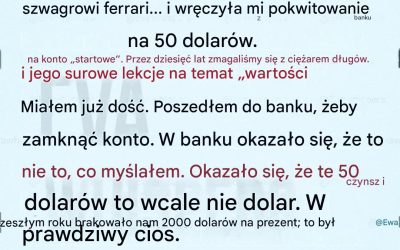 Moja bardzo bogata teściowa podarowała swojemu ulubionemu synowi Ferrari z okazji naszego ślubu, a nam dała 50 dolarów… Dziesięć lat później poznałam prawdę i rozpłakałam się.