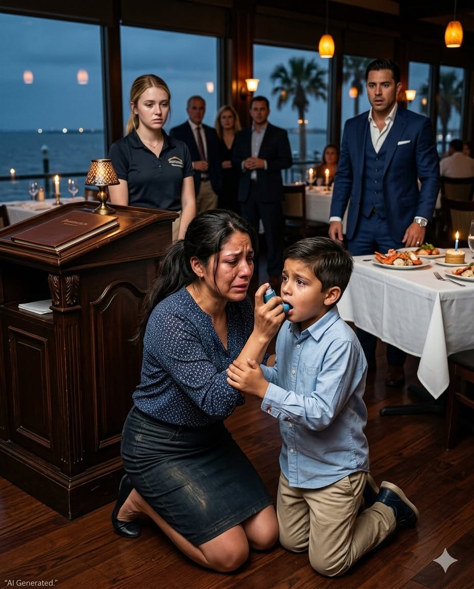 HER OWN BOSS CALLED HER “FAMILY” IN PUBLIC… THEN HUMILIATED HER CHILD IN FRONT OF EVERYONE.  For three years, Maribel unlocked the back door of Harbor Pearl before sunrise.  She scrubbed the floors.  Cleaned the restrooms.  Stayed late without pay.  Swallowed every insult because her little boy, Leo, needed medicine more than she needed pride.  All Leo wanted was one simple birthday wish:  To sit at Table Six.  The table by the water.  The table Maribel had cleaned a hundred times but never thought she deserved to sit at.  So she saved coins.  Skipped meals.  Sold the last thing she had from her late husband.  And finally, on Leo’s birthday, she walked through the front door as a customer.  But the moment Victor saw her, his smile disappeared.  He leaned close and whispered words Leo was never supposed to hear.  “You clean here. You don’t dine here.”  Maribel tried to stay calm.  She only wanted soup for her son.  But then the menus changed.  The food suddenly became “unavailable.”  And when Maribel finally stood up to defend her crying child, Victor reached for a folder that would destroy everything…