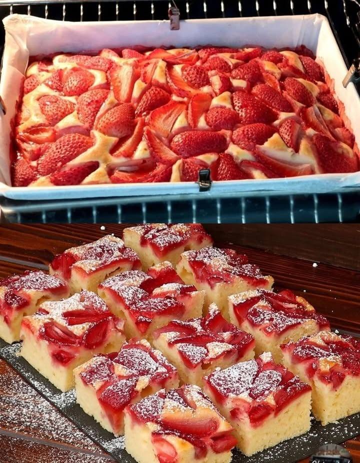 Tak proste: lekkie i puszyste ciasto jogurtowe z truskawkami, które można włożyć do piekarnika w zaledwie 5 minut.