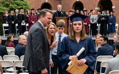 At my own graduation, my father sla:pped me so hard my cap hit the floor. “You don’t deserve that degree,” he spat, while my mother screamed, “You’re just a failure in a gown!” Everyone stared, waiting for me to break. But I didn’t cry. I picked up my diploma, smiled at the cameras, and said, “Good. Now you’ll all hear the truth.” What I revealed next destroyed them. At my own graduation, my father sla:pped me in front of everyone. The sound cracked through the university courtyard so sharply that even the photographers stopped clicking. My maroon cap flew off my head and landed beside my diploma folder. For a second, I could only feel the sting spreading across my cheek while hundreds of students, parents, and professors turned to stare. Dad stood inches from me, his face red with rage. “You don’t deserve that degree,” he spat. My mother rushed up behind him, not to stop him, but to point at me like I was something shameful. “You’re just a failure in a gown!” she screamed. “Stop embarrassing this family!” I heard someone gasp. My best friend, Chloe, whispered, “Mia, are you okay?” But I wasn’t looking at her. I was looking at my parents, the same people who had spent four years telling relatives I had dropped out because they were too ashamed to admit I had earned a full scholarship without their help. They hated this day because I had proved them wrong. My younger brother, Ethan, stood behind them in a clean suit, smirking. He was the golden child, the one they had paid private tutors for, the one they bragged about even after he failed out of community college twice. When my name was called with honors, I saw his smile disappear. That was when Dad stormed toward me. A security guard stepped closer, but I raised my hand. “No. Let him finish.” Dad blinked, surprised. I bent down, picked up my cap, and brushed the dust off my diploma folder. My cheek burned, but my voice stayed calm. “You’re right,” I said. “Everyone should hear the truth.” Mom’s eyes narrowed. “Mia, don’t you dare.” I looked past her toward the stage, where the university president still held the microphone. Then I opened my folder, pulled out the envelope I had carried all morning, and walked straight to him. “Sir,” I said clearly, “before I leave this campus, I need to report the people who stole my tuition money, forged my loan documents, and tried to make me disappear.” Behind me, my father shouted, “Mia, shut your mouth!” But the microphone was already on. To be continued in C0mments 👇