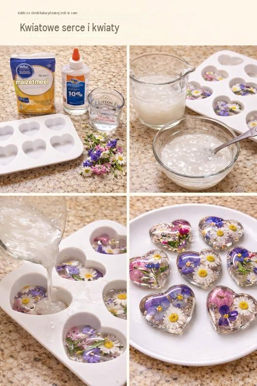 Serca i kwiaty ze skrobi kukurydzianej: piękne witraże DIY